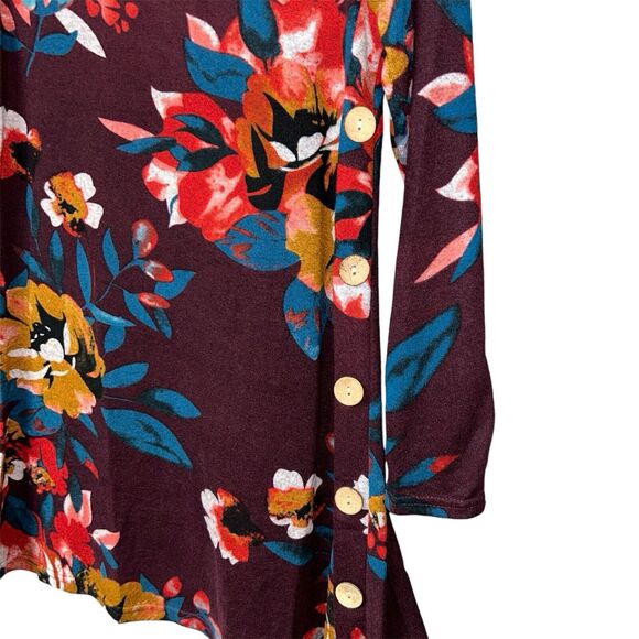 NWT Igenjun Floral Long Sleeve Shift Dress Size Small Button Detail‎ Asymmetric - Picture 3 of 6